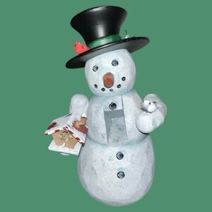 Festive Snowman nutcracker Figurine with Birdhouse and Top Hat